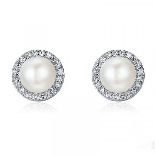 Cercei din argint stud, cu perle de cultura albe, Simple Pearls