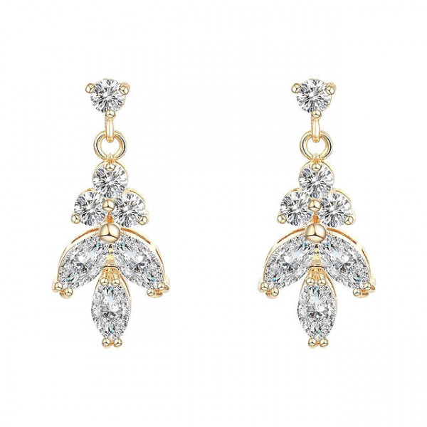 Cercei eleganti Flower Drop Gold cu zirconii cubice