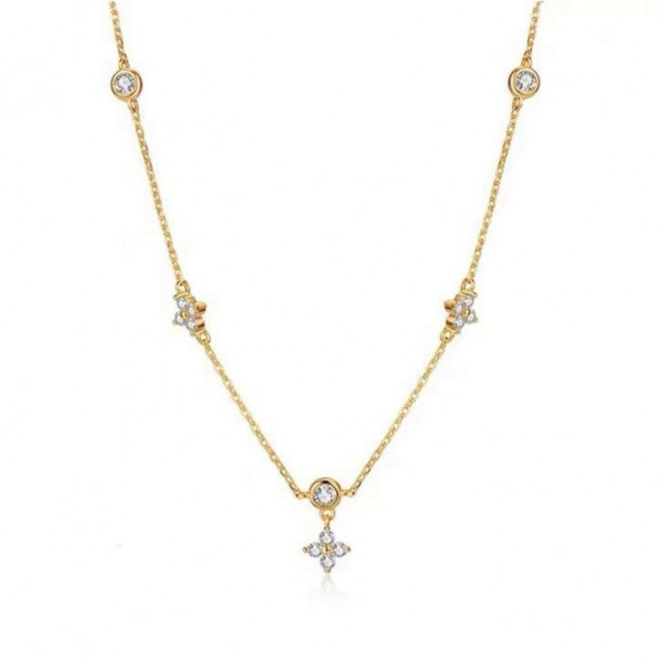 Colier auriu cu flori din pietre din zirconiu, Azalea Gold