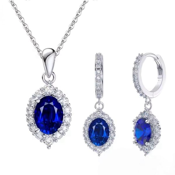 Set colier si cercei din argint, cu safir albastru si zirconiu, Delicate Sapphire