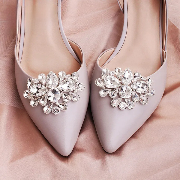 Accesorii pentru pantofi, cu clips, argintii, cu pietre, Fairy Cristals