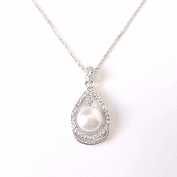 Colier din argint cu perla naturala si pietre din zirconiu, Novia