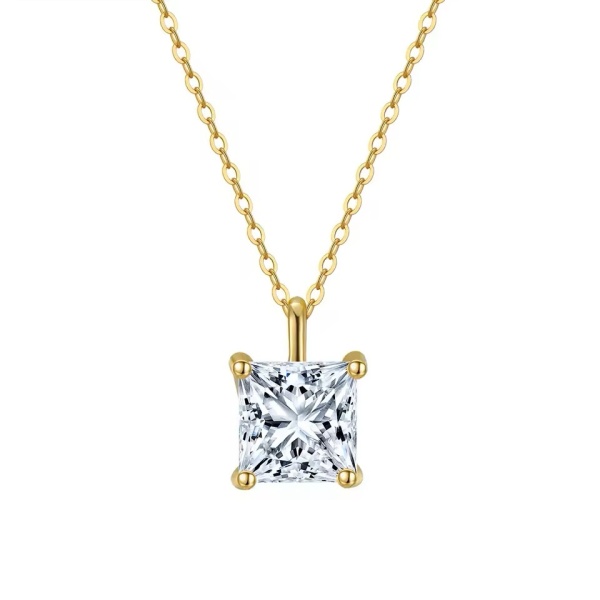 Lantisor din argint placat cu aur, cu pandantiv din zirconiu, Square Zircon