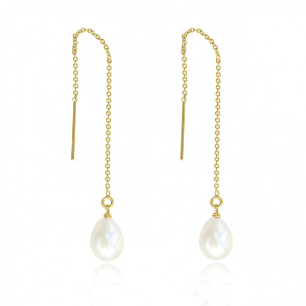 Bridget gold-plated sterling silver long chain style earrings with cultured pearls