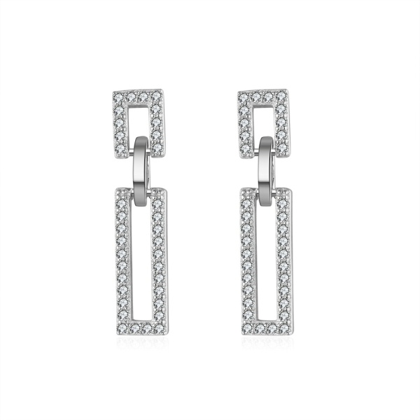 Cercei din argint geometrici, cu pietre de zirconiu, Double Squares