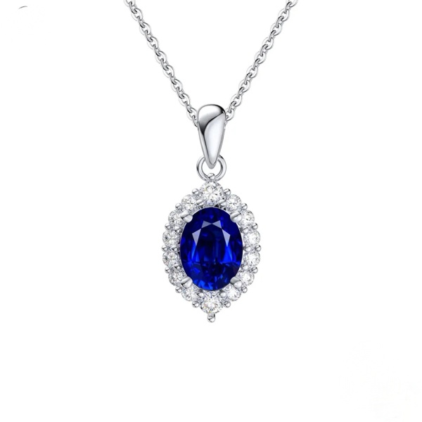 Colier din argint, cu pandantiv cu safir albastru si zirconiu, Delicate Sapphire
