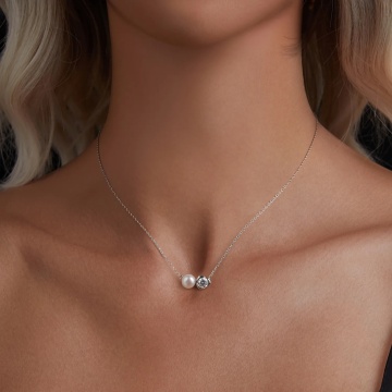 Lantisor argint 925 cu diamant creat in laborator si perla de cultura