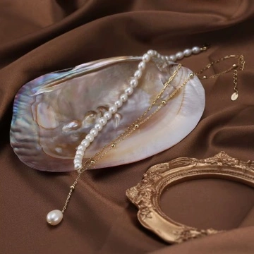 Colier argint placat cu aur 14K cu perle de cultura