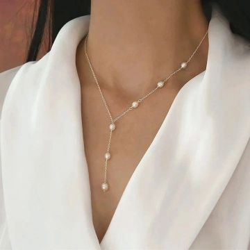 Lantisor din argint, cu perle naturale de cultura, Mikaela