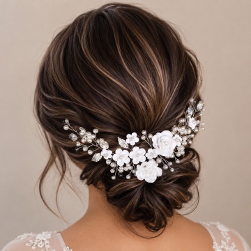 Accesoriu par mireasa cu flori albe si perle, Annabel