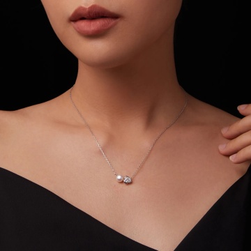 Lantisor argint 925 cu diamant creat in laborator si perla de cultura