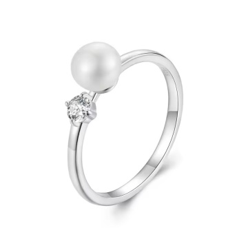 Inel din argint cu piatra moissanite de 0.1CT si perla de cultura, Selina