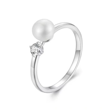 Inel din argint cu piatra moissanite de 0.1CT si perla de cultura, Selina