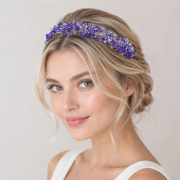 Silver cord / Silver headband with blue beads, Zoey