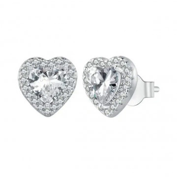 Silver heart-shaped earrings with zirconia stones, Royal Hearts