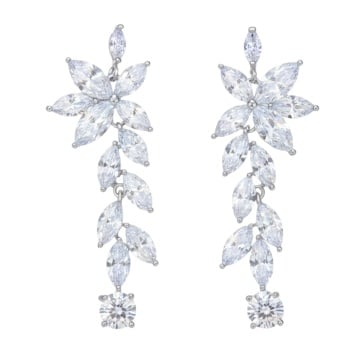 Silver long earrings with zirconia petals, Adelyn
