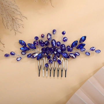 Accesoriu par argintiu, stil pieptene, cu margele si cristale albastre, Mystery Blue