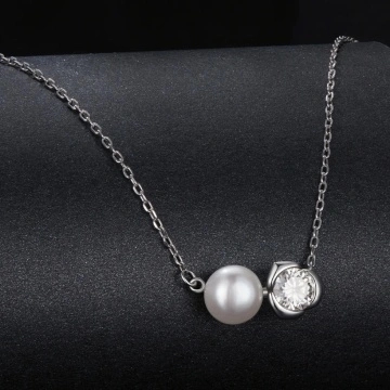 Lantisor argint 925 cu diamant creat in laborator si perla de cultura