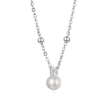 Colier din argint cu moissanite de 0.1CT si perla de cultura, Eternal Pearl
