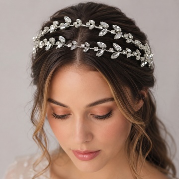 Double silver band with crystal stones, Camille