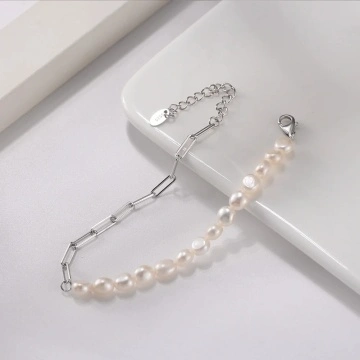 Set colier si bratara paperclip cu perle baroc