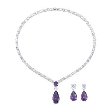Set colier si cercei cu pietre mov din zirconiu, Gladys Purple