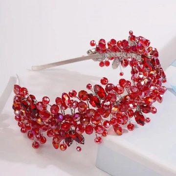Silver beaded and red beaded lanyard / headband, Melody Red