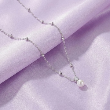 Lantisor argint 925 cu moissanit si perla de cultura