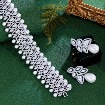 Set bijuterii ocazie cu zirconiu si perle
