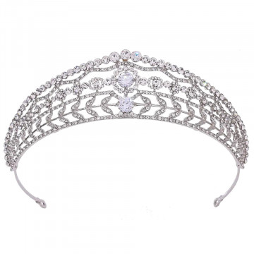 Tiara mireasa argintie cu cristale si zirconii cubice