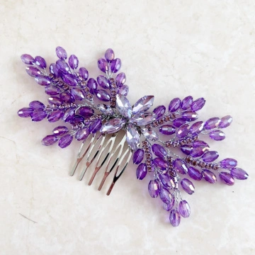 Accesoriu par argintiu, stil pieptene, cu pietre mov, Purple Dream