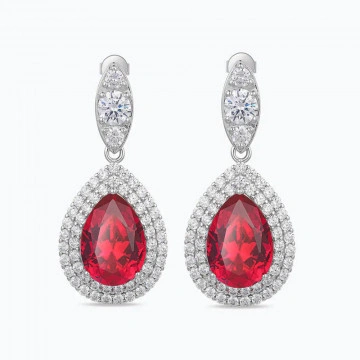 Cercei cu pietre din zirconiu rosii, Red Drops