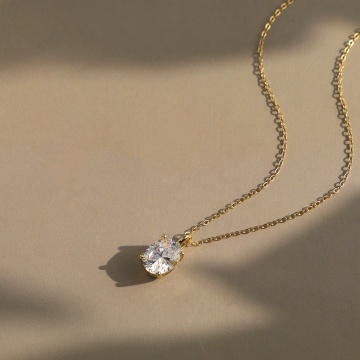 Colier argint 925 placat cu aur 14K si piatra din zirconiu ovala