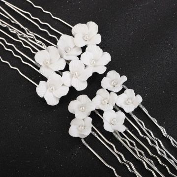 Set agrafe de par cu flori albe si perle, White Flowers
