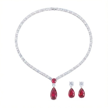Set colier si cercei cu pietre rosii din zirconiu, Gladys Red