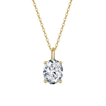 Colier argint 925 placat cu aur 14K si piatra din zirconiu ovala