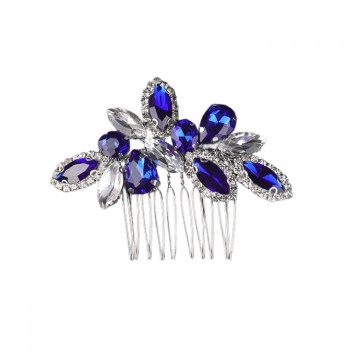 Silver comb style hair accessory with blue stones, Midnight Blue