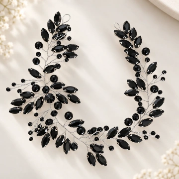 Accesoriu par argintiu, cu pietre negre, Margot