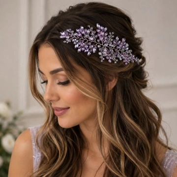 Accesoriu par cu pietre si margele mov, Purple Elegance