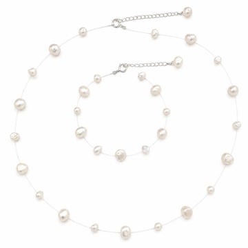 Set colier si bratara cu fir transparent si perle naturale de cultura, Floating Pearls