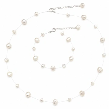 Set colier si bratara cu fir transparent si perle naturale de cultura, Floating Pearls
