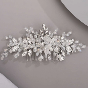 Silver bridal hair accessory, comb style, with stones and beads, Charlotte