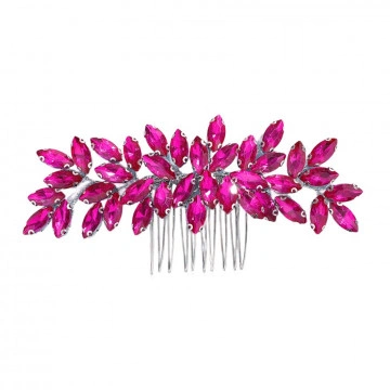 Silver comb style hair accessory with fuchsia pink stones, Pink Passion