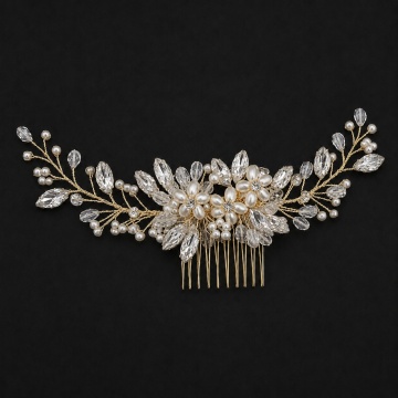 Accesoriu par auriu, stil pieptene, cu pietre si perle, Yuri Gold