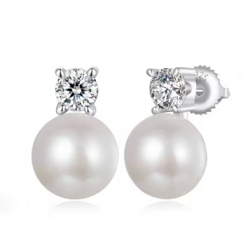 Cercei din argint, cu pietre moissanite de 0.5CT si perle de cultura, Pure Harmony