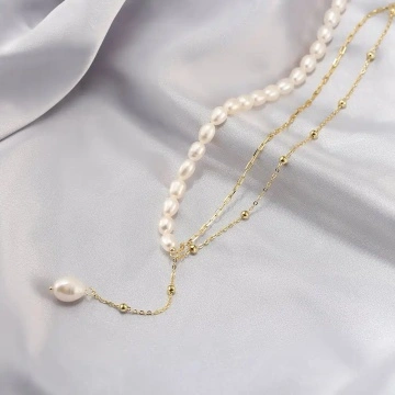 Colier argint placat cu aur 14K cu perle de cultura
