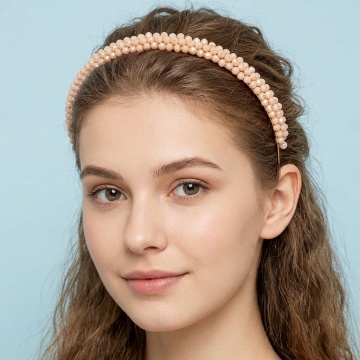 Gold cord / headband with cream beads, Peach Bloom