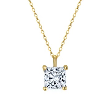 Colier argint 925 placat cu aur 14K si piatra din zirconiu patrata