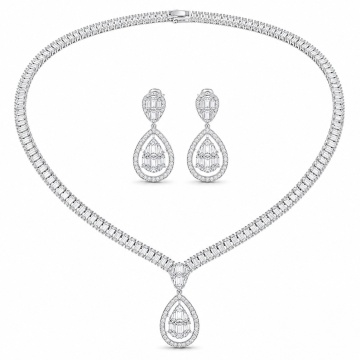Set colier si cercei cu pietre din zirconiu, Elegant Drops