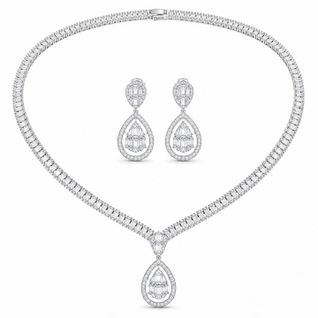 Set colier si cercei cu pietre din zirconiu, Elegant Drops